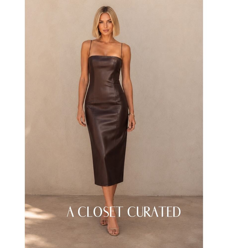 Aaizel Faux Leather Midi Dress 2 Brown NWT